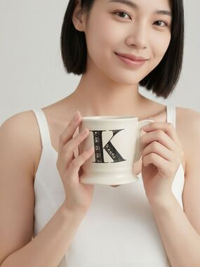 ANTHROPOLOGIE | Monogram Letter K Mug Cream & Black